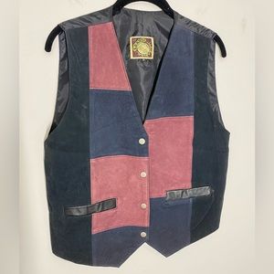 Vintage Learsi Size Medium Leather Suede Patchwork Vest V-Neck Western Pockets